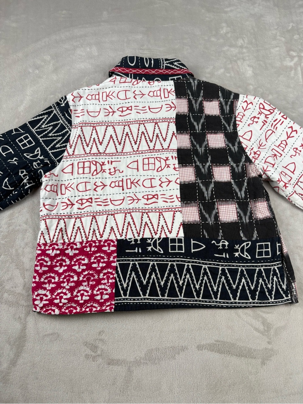 Vintage Handmade Patchwork Quilted Jacket Womens Boho Folk Art Button Front Coat - Picture 11 of 12